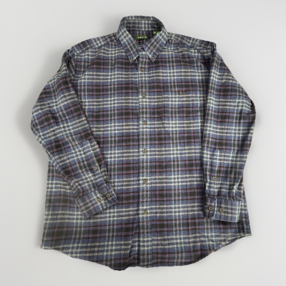 Orvis Classic Collection Mens Long Sleeve Flannel Shirt XL Purple/Navy Plaid